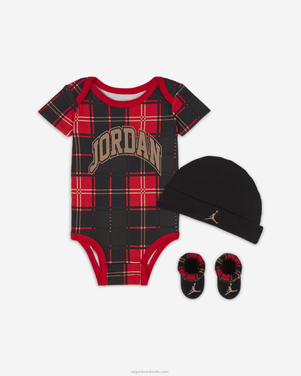 Fire Red V26J41747 Jordan Plaid Bodysuit, Hat And Booties Box Set Kids