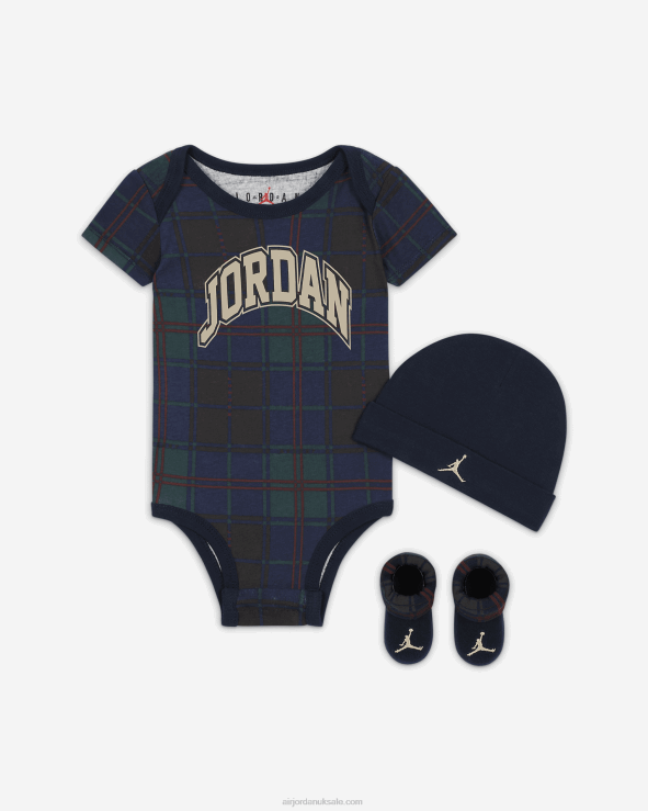 Obsidian V26J41746 Jordan Plaid Bodysuit, Hat And Booties Box Set Kids