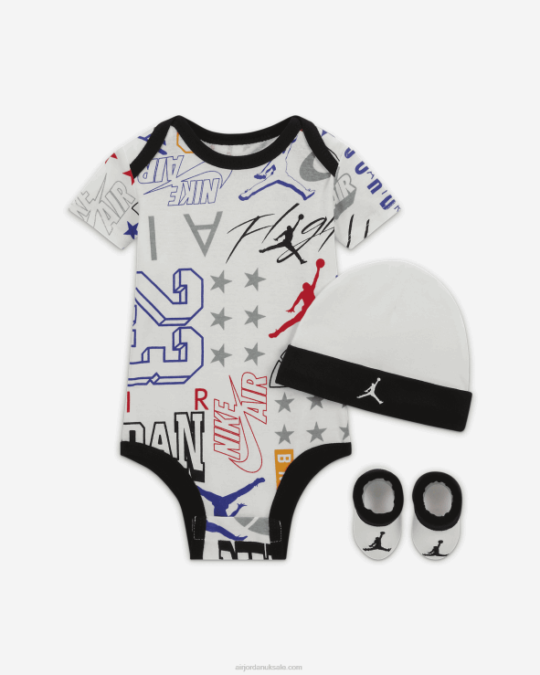 V26J4814 Jordan All-Over Print Bodysuit, Hat And Booties Box Set Kids