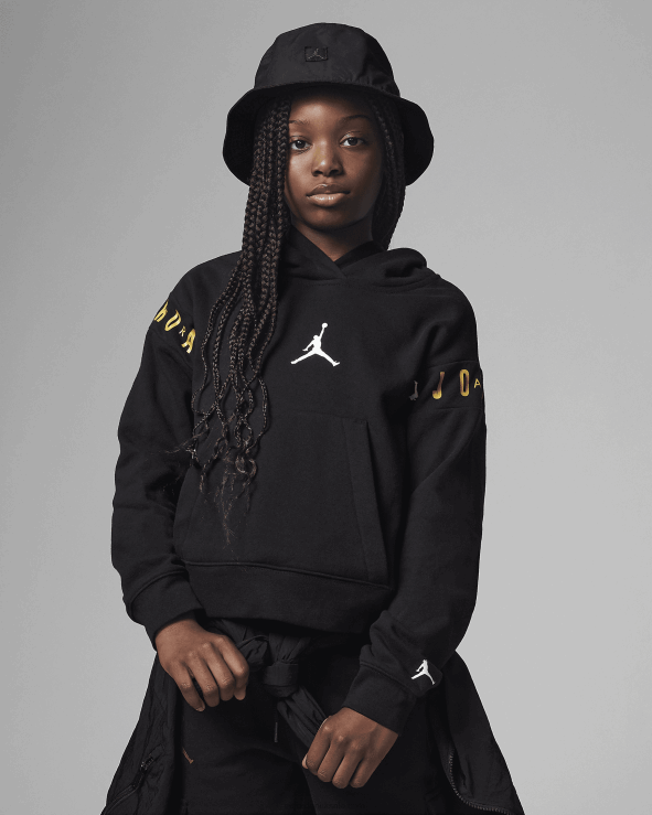 Black/Gold V26J41918 Jordan Holiday Shine Glitter Pullover Hoodie Kids