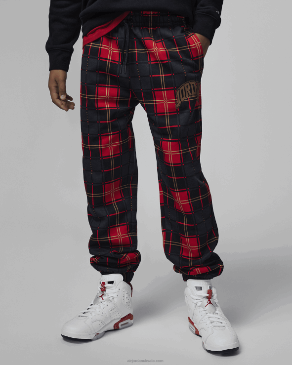 Black V26J41055 Brooklyn Fleece Plaid Jogger Pants Kids Air Jordan