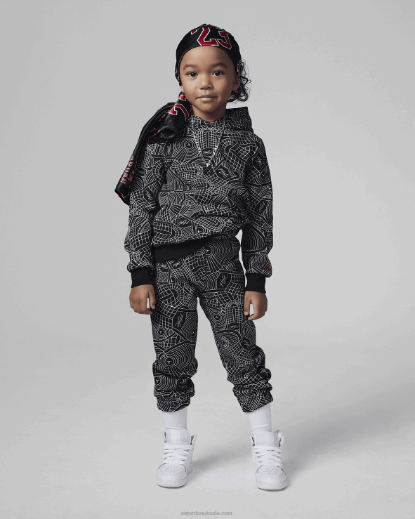 Black V26J4462 Jordan Flight Printed Pullover Set Kids