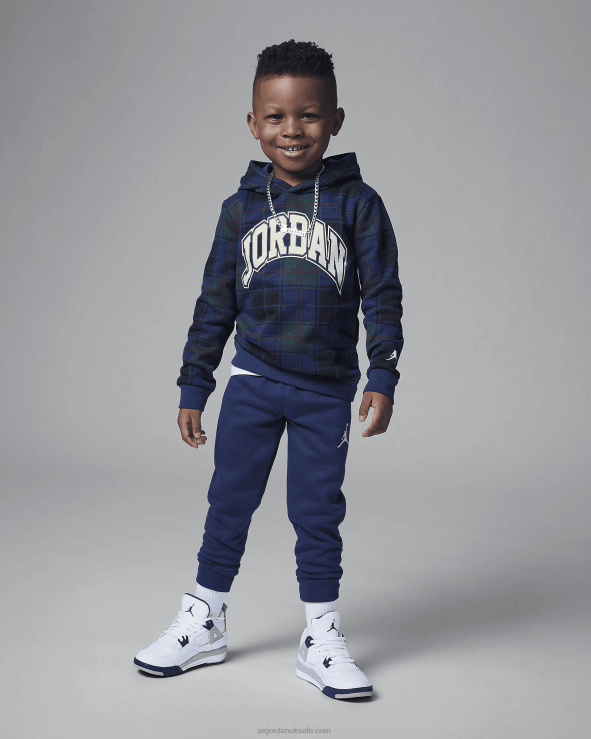 Obsidian V26J41087 Brooklyn Fleece Plaid Hoodie And Joggers Set Kids Air Jordan