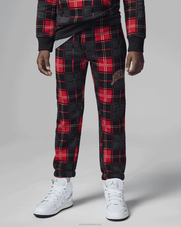 Black V26J4395 Brooklyn Fleece Plaid Pants Kids Air Jordan