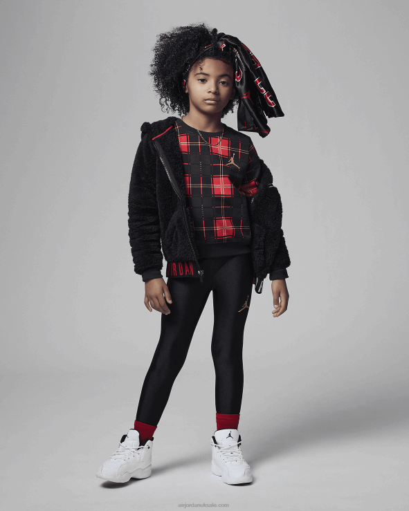 Black V26J4859 Jordan Flight Plaid Shine Leggings Set Kids