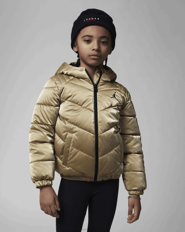 Metallic Gold V26J4998 Jordan Shiny Chevron Quilting Jacket Kids