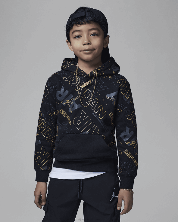 V26J41417 Jordan Air Black&Gold Pullover Hoodie Kids