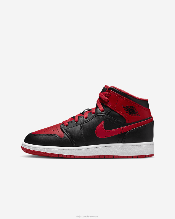 Black/White/Fire Red V26J4266 Air Jordan 1 Mid Kids